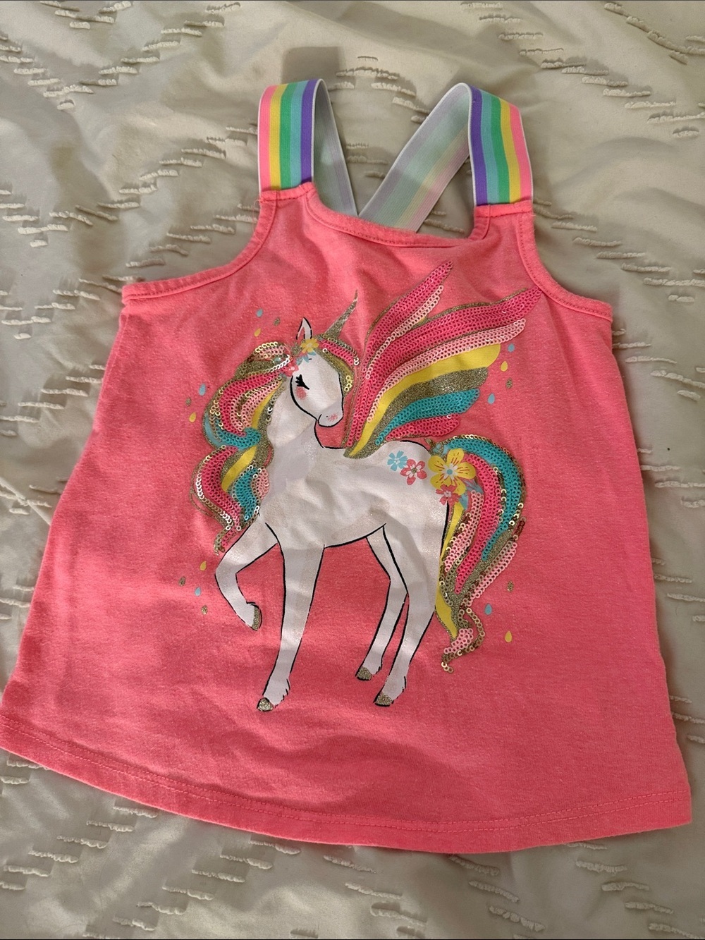 Girls' Pink Unicorn Tank Top with Rainbow Straps